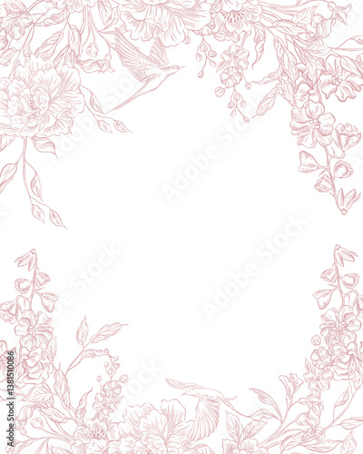 Tender  Floral pink card, Elegant Line Art Design