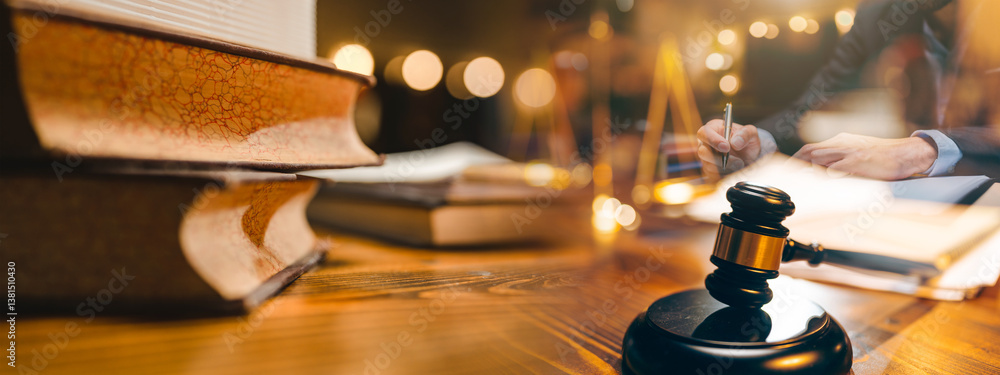Obraz premium law and authority lawyer concept, judgment gavel hammer in court courtroom for crime judgement legislation and judicial decision, judge having justice of punishment guilt and criminal verdict legal