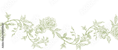 Graphic border with flowers. Illustration
