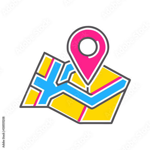 Vibrant retro gps icon in isometric style for fun and playful design projects