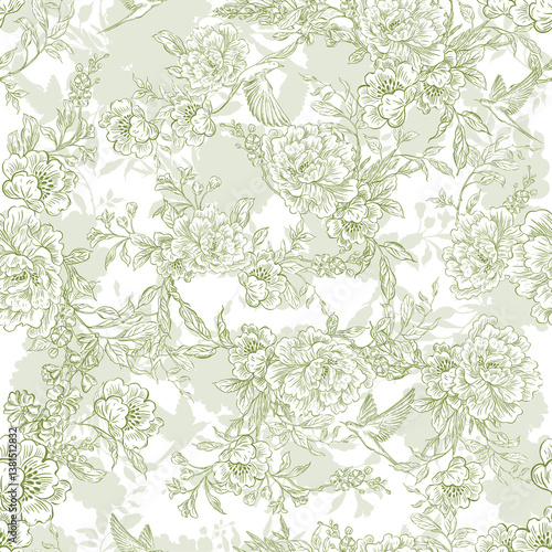 Graphic seamless pattern with flowers. Illustration
