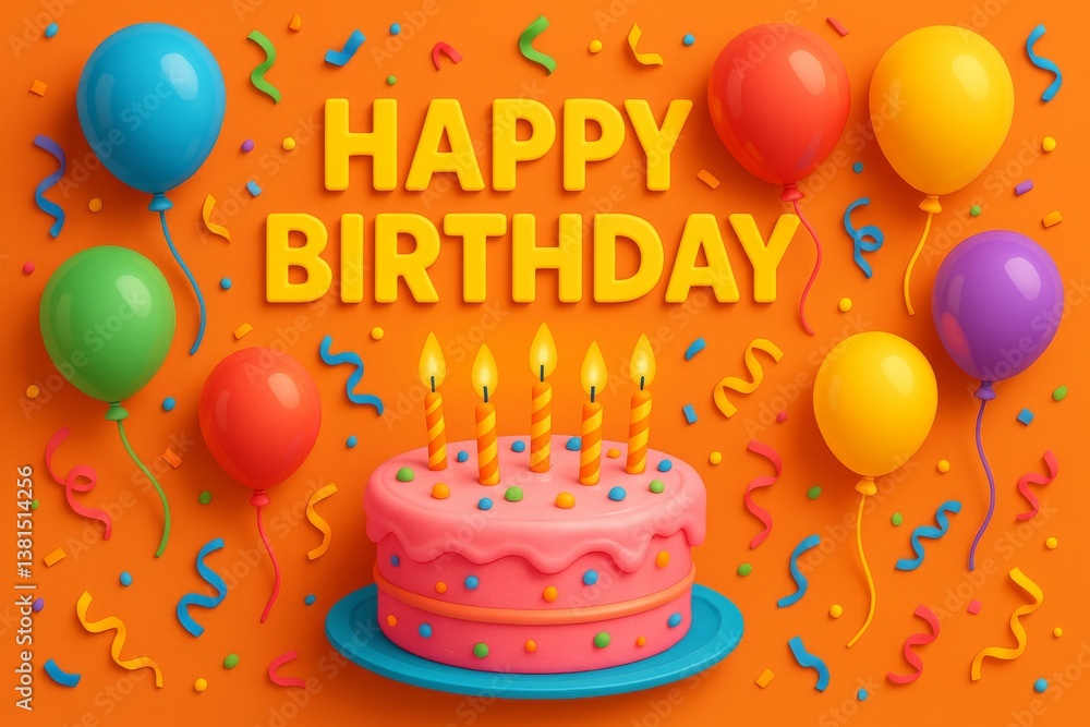 Fototapeta premium Colorful Birthday Celebration With Cake, Balloons, and Festive Decorations in a Cheerful Setting