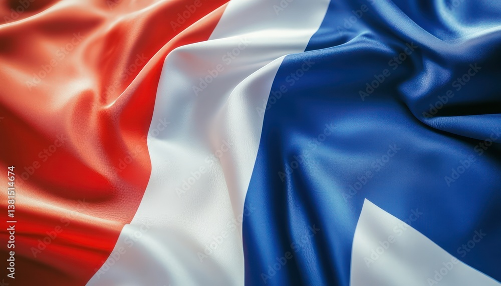 Close-up of the flag of France, with a smooth silk texture flowing gently under soft sunlight Close-up of the flag of France, with a smooth silk texture flowing gently under soft sunlight