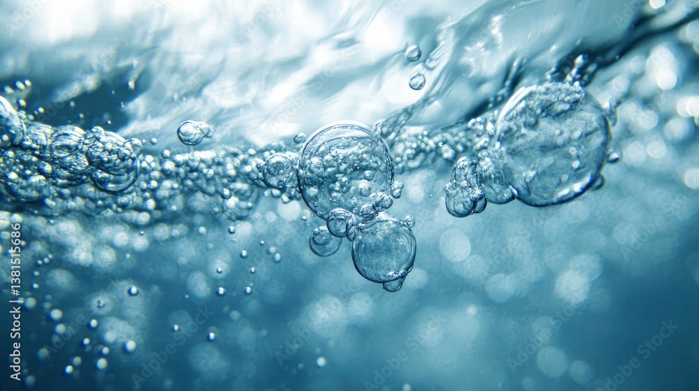 Floating Water Bubbles Close Up Underneath the Surface with Light Blue Tint Floating Water Bubbles Close Up Underneath the Surface with Light Blue Tint