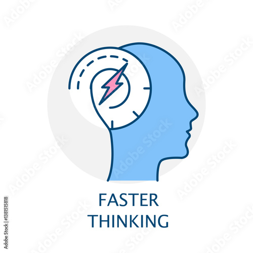 Vector icon for Faster Thinking. Brain with motion lines, representing accelerated cognition, mental efficiency, and fast learning.