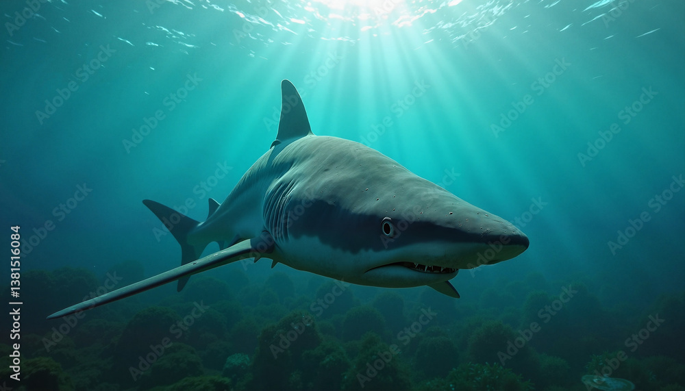 Fototapeta premium Shark swimming gracefully through the ocean depths 