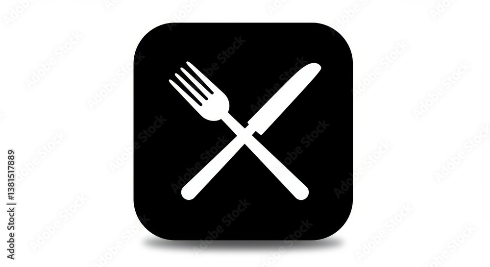 Crossed Fork and Knife Icon Black Square - Simple black and white icon, symbolizing food, dining, restaurant, menu, and culinary Crossed Fork and Knife Icon Black Square - Simple black and white icon, symbolizing food, dining, restaurant, menu, and culinary