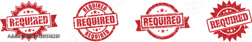 Red vintage Grunge Required Stamp Starburst Label Badge Vector Icon for Official Documents and Approval
