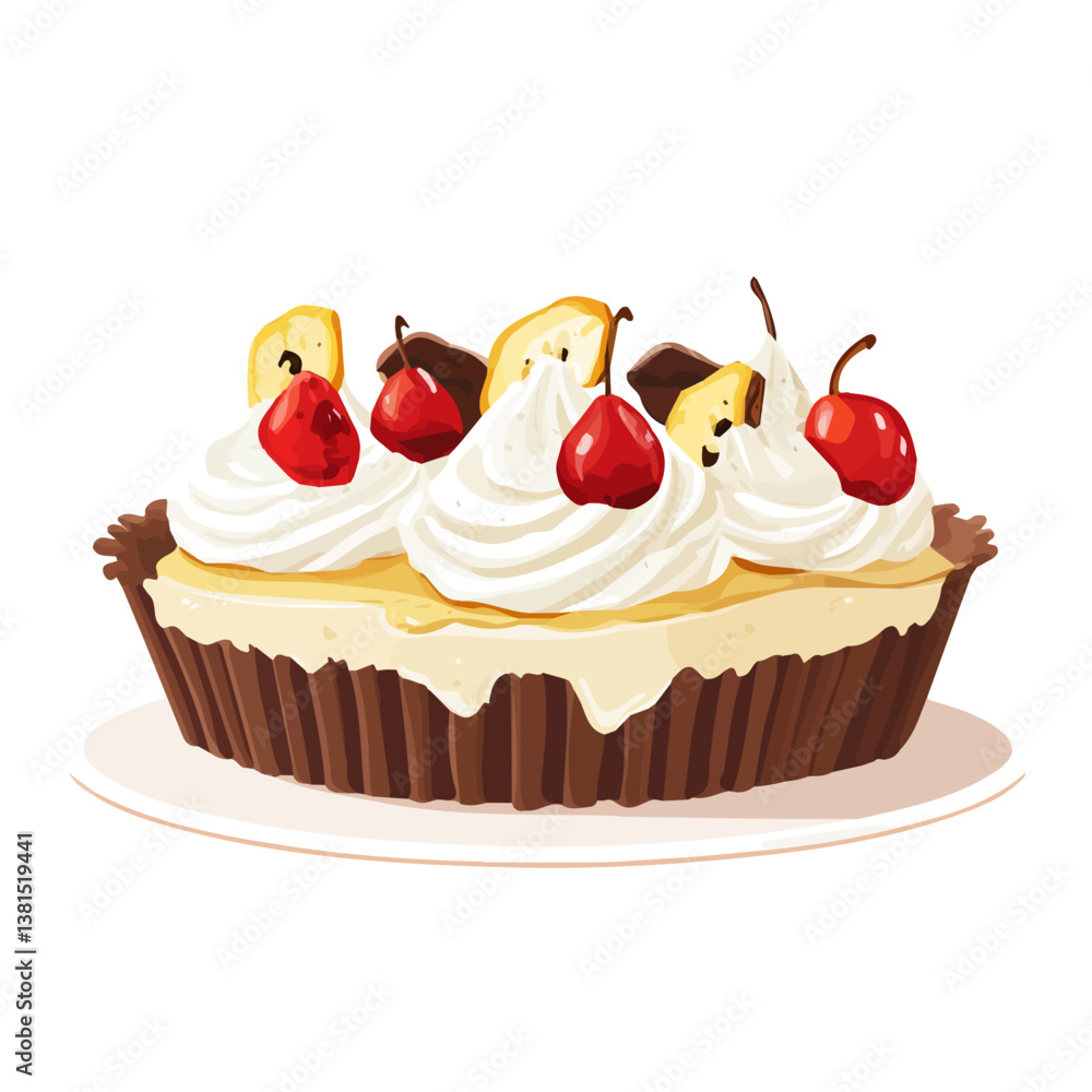 2D flat vector illustration of Banoffee Pie, isolated on a white background. 2D flat vector illustration of Banoffee Pie, isolated on a white background.