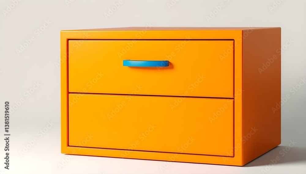 Modern Orange Two-Drawer Cabinet with Blue Handle, Minimalist Design Modern Orange Two-Drawer Cabinet with Blue Handle, Minimalist Design