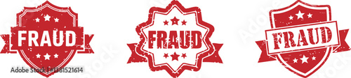 Red Grunge vintage Fraud Stamp shield Vector Icon for Scam and Deception
