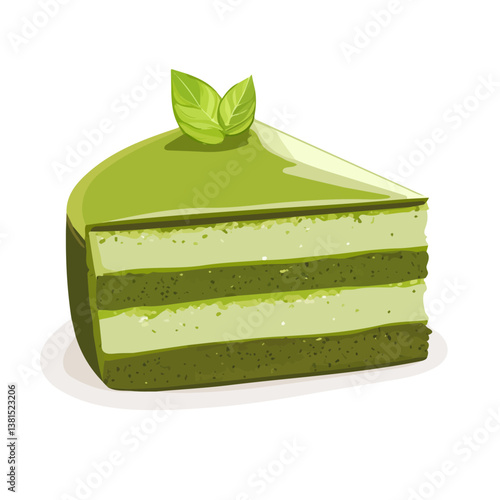 Matcha Cake 2D flat vector illustration, isolated on a white background.