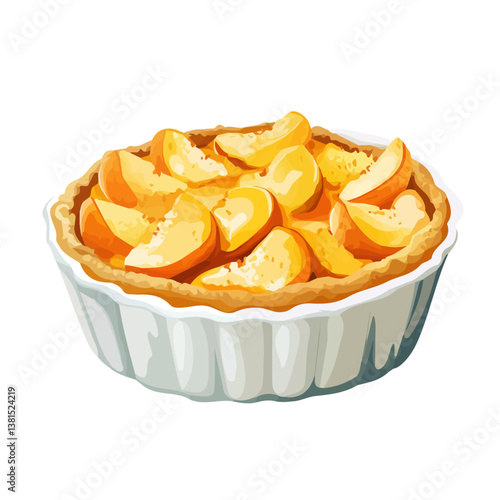 Peach Cobbler 2D flat vector illustration, isolated on a white background.