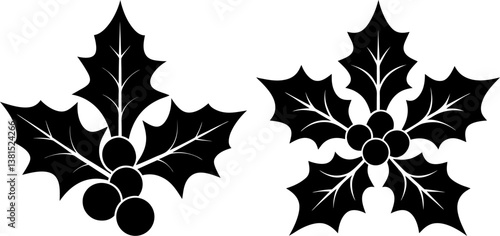Holly berry icon vector art, Vector of black holiday holly berries silhouette design