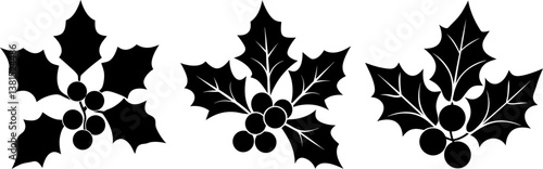 Holly berry icon vector art, Vector of black holiday holly berries silhouette design