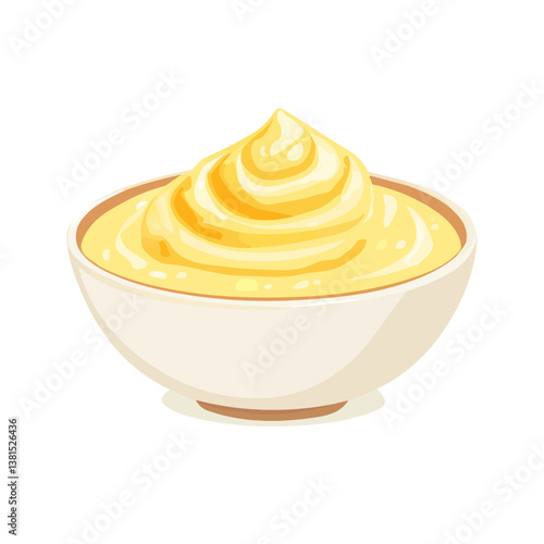 2D flat vector illustration of Vanilla Pudding, isolated on a white background.