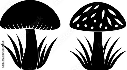 Mushroom icon vector art, Vector of black mushroom silhouette design
