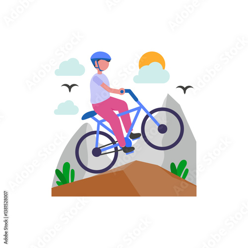 Biking on Rough Mountain Trails Vector Illustration