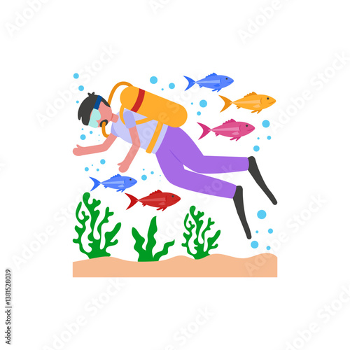Exploring Underwater Depths Vector Illustration