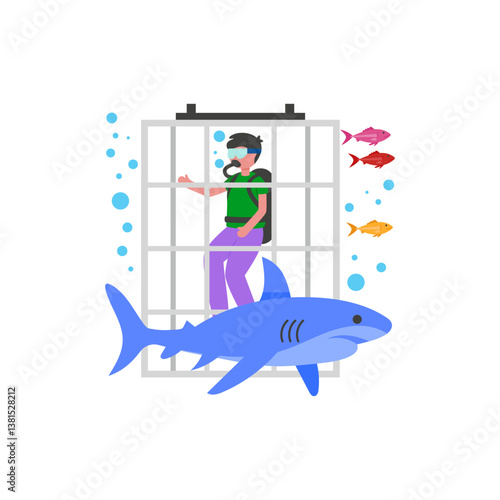 Swimming Alongside Sharks Vector Illustration