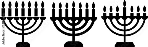 Menorah with candles icon vector art, Vector of black menorah candle icon silhouette design