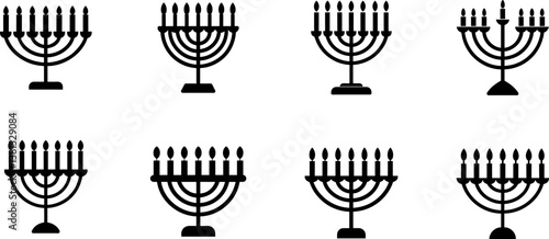 Menorah with candles icon vector art, Vector of black menorah candle icon silhouette design