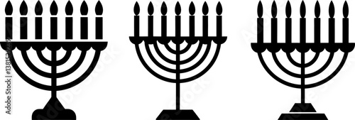 Menorah with candles icon vector art, Vector of black menorah candle icon silhouette design