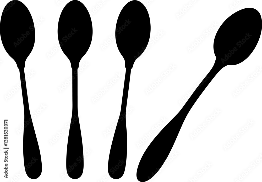 Spoon icon vector art, Vector of black teaspoon icon silhouette design Spoon icon vector art, Vector of black teaspoon icon silhouette design