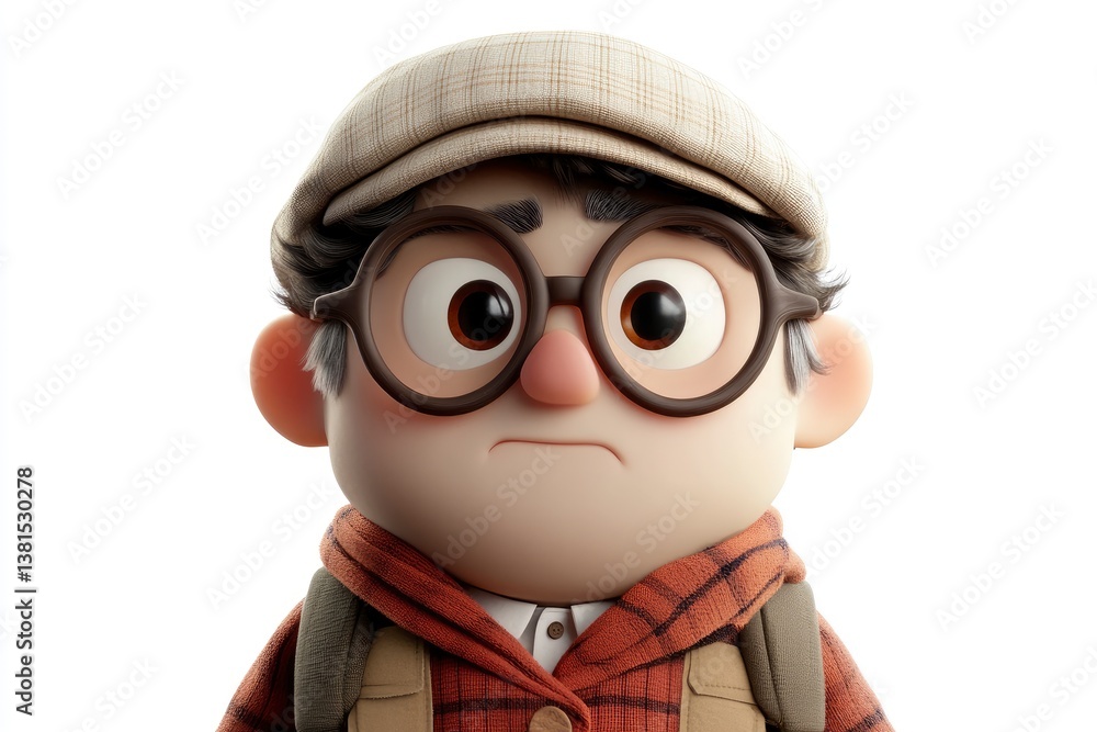 Cartoon Boy Portrait with Eyeglasses and Cap Looking Serious Animation Cartoon Boy Portrait with Eyeglasses and Cap Looking Serious Animation