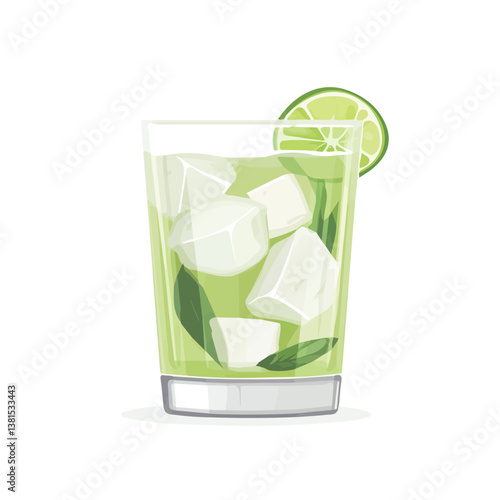 2D flat vector illustration of A Glass Of Iced Lemonade, isolated on a white background.