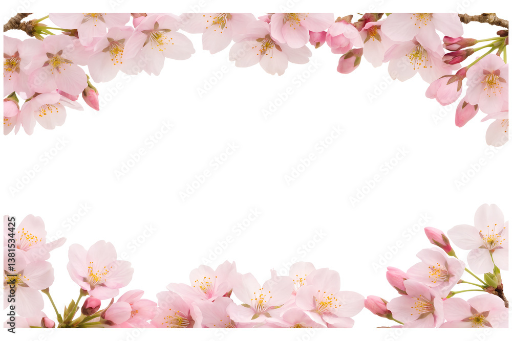 Fototapeta premium Delicate Cherry Blossom Flowers Framing a Blank Space, Perfect for Spring-Themed Designs, Invitations, or Seasonal Messages transparency background