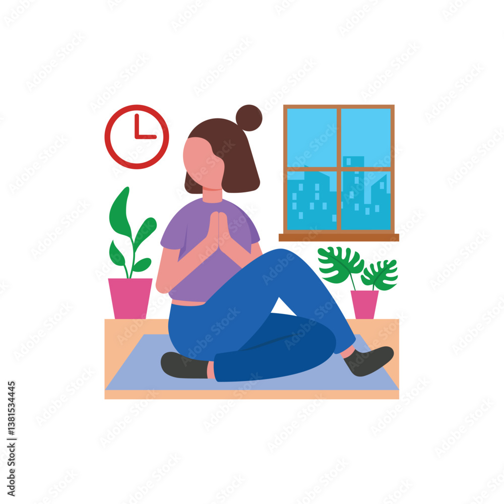 Fototapeta premium Afternoon Yoga Flat Vector Illustration
