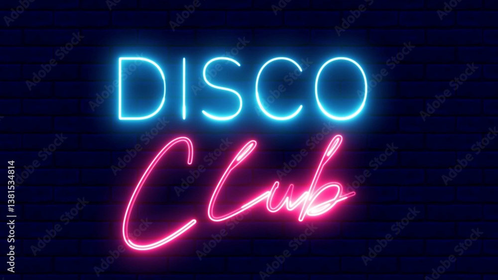 Obraz premium Disco Club text font with neon light. Luminous and shimmering haze inside the letters of the text Disco Club. Disco Club neon sign.