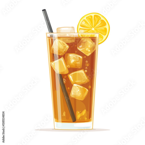 A Refreshing Iced Tea With Lemon Wedges 2D flat vector illustration, isolated on a white background.