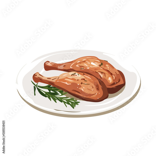 2D flat vector illustration of Duck Confit, isolated on a white background.