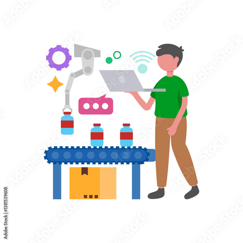 Manufacturing Process Robotization System Vector Illustration