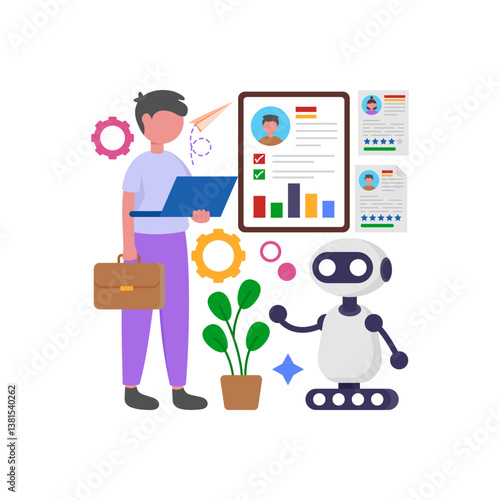 Human Resources Process Robotization Vector Illustration