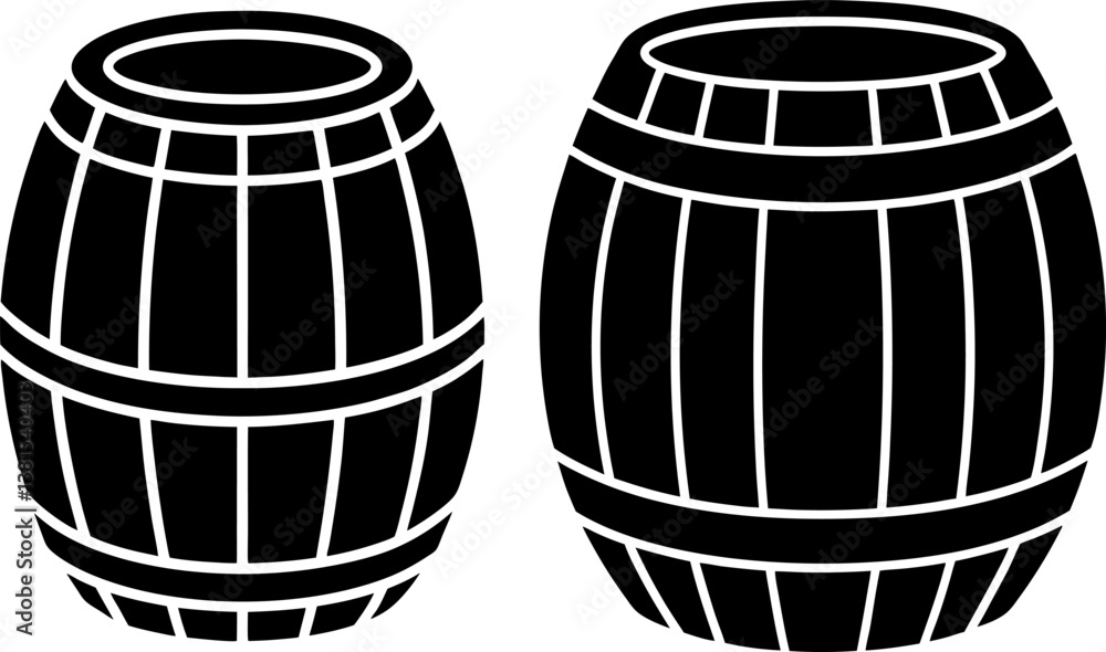 Wooden barrel icon vector art, Vector of flat barrel black icon silhouette design Wooden barrel icon vector art, Vector of flat barrel black icon silhouette design