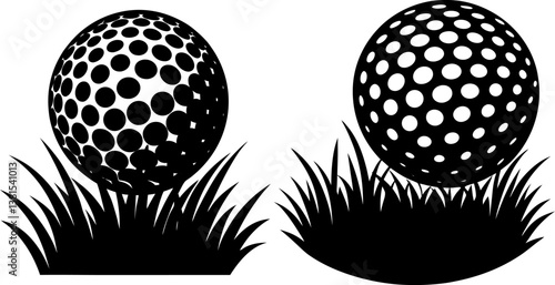 Golfball icon vector art, Vector of flat golf ball black icon silhouette design