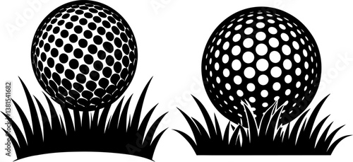 Golfball icon vector art, Vector of flat golf ball black icon silhouette design