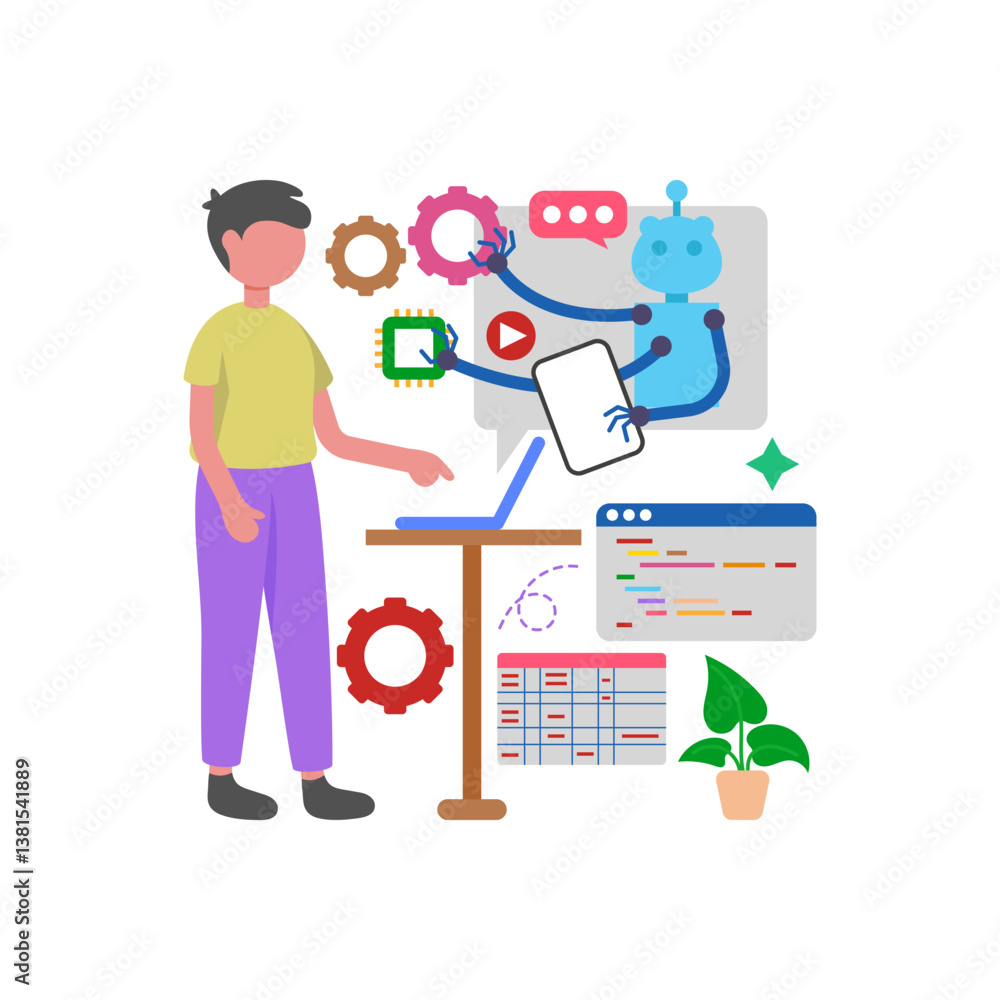 Process Automation Configuration Vector Illustration Process Automation Configuration Vector Illustration