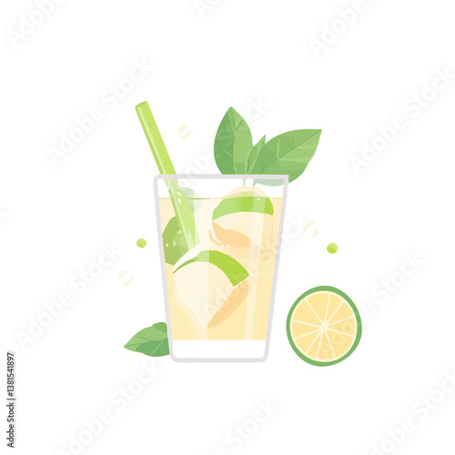 Mojito 2D flat vector illustration, isolated on a white background.