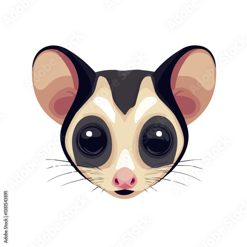 2D flat vector illustration of Sugar Glider Head, isolated on a white background.
