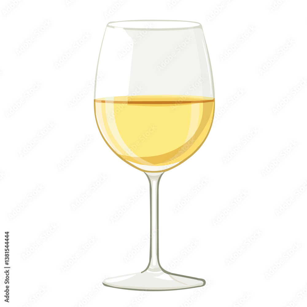 White Wine 2D flat vector illustration, isolated on a white background. White Wine 2D flat vector illustration, isolated on a white background.