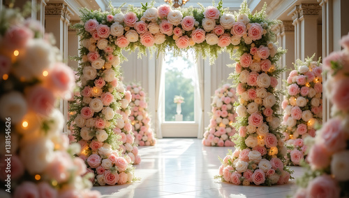 Elegant Wedding Floral Decoration – Luxurious Roses, Peonies & Fairy Lights Setup