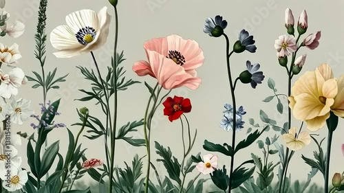 Vibrant Floral Meadow: A Delightful Bouquet of Poppies, Daisies, and Wildflowers