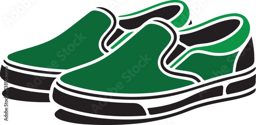 stylish slip-on shoes, casual fashion sneakers, trendy green footwear silhouette vector