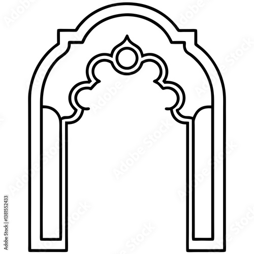 "Ornate door frame design, AI-generated vector, line art & linocut for high-quality print."