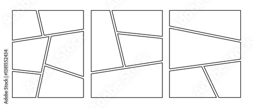 Collage grid manga book template. Comic strip background frame set on transparent background. Vector illustration