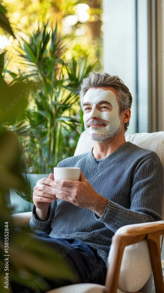 Relaxing with a face mask and coffee. AI. Relaxing with a face mask and coffee. AI.